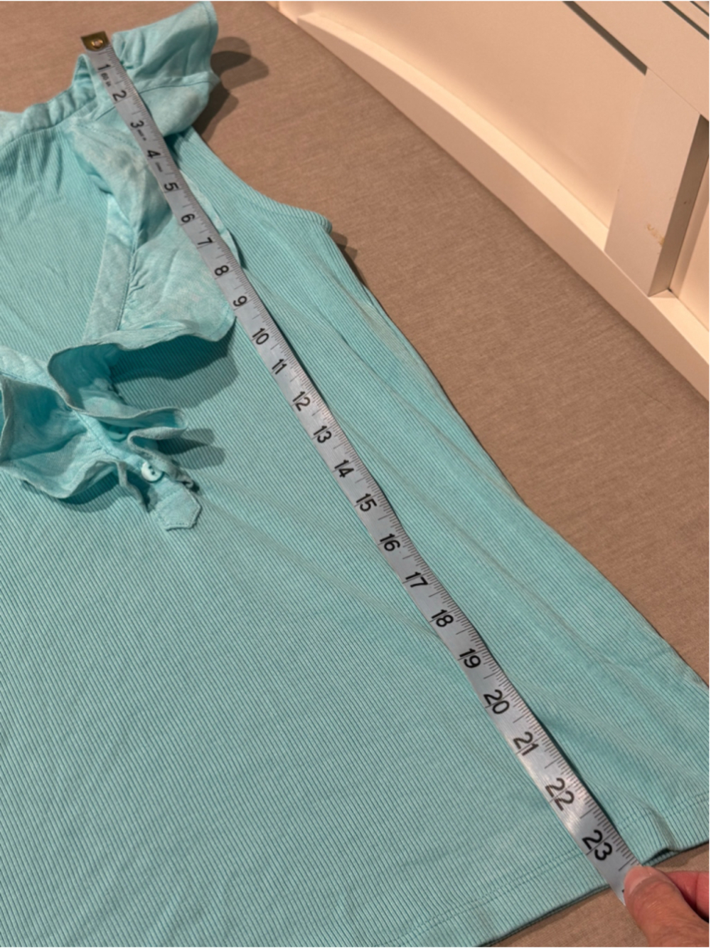 Women's Boston Proper Turquoise Ruffle V-Neck Ribbed Tee Size S - Picture 8 of 8
